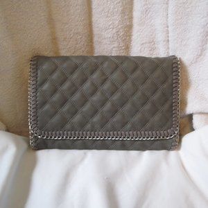 Gray Quilted Vegan Leather Clutch Handbag Purse Chain Strap